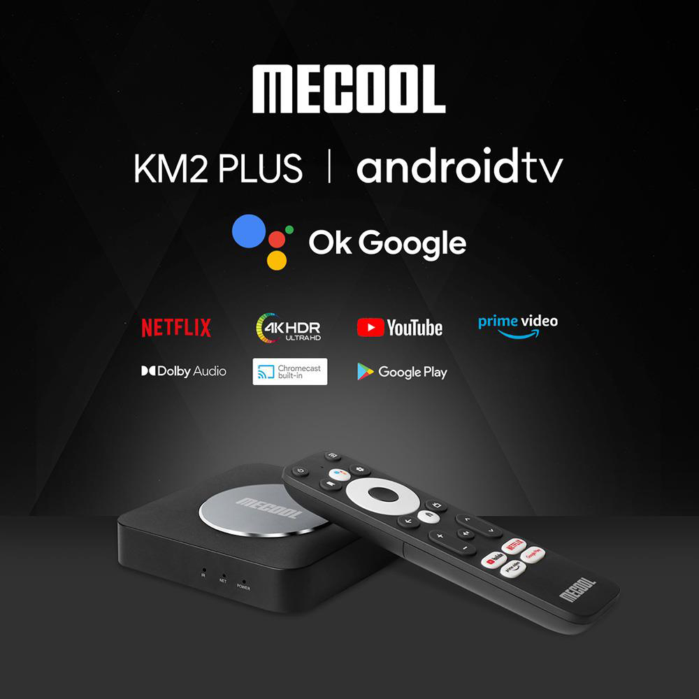 MECOOL KM2 PLUS Netflix Google Certified Android TV 11.0 Smart TV BOX, Amlogic S905X4 2GB RAM 16GB eMMC AV1 Ultra 4K HDR 2.4G/5.0GHz WiFi BT5.0 SPDIF Google Assistant Dolby Atmos Audio Ethernet Multi-streamer Home Media Player Set Top Box - EU Plug