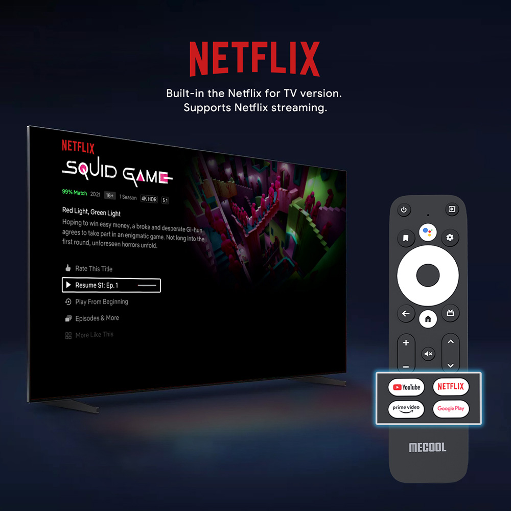 MECOOL KM2 PLUS Netflix Certified Android TV 11 4K TV BOX Amlogic S905X4-B 2G RAM 16G eMMC HDR 5G WiFi SPDIF Dolby Audio - US Plug