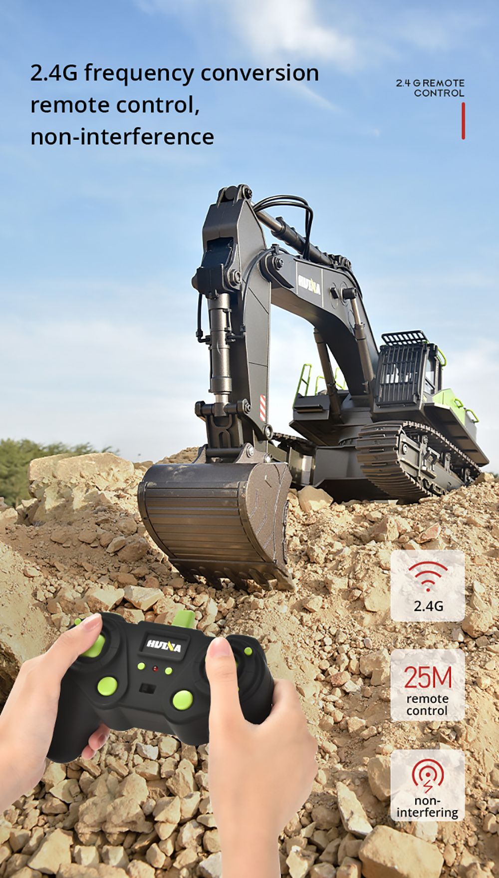 HUINA 593 RC Excavator Simulation Alloy Toy Multi-functional with Remote Control