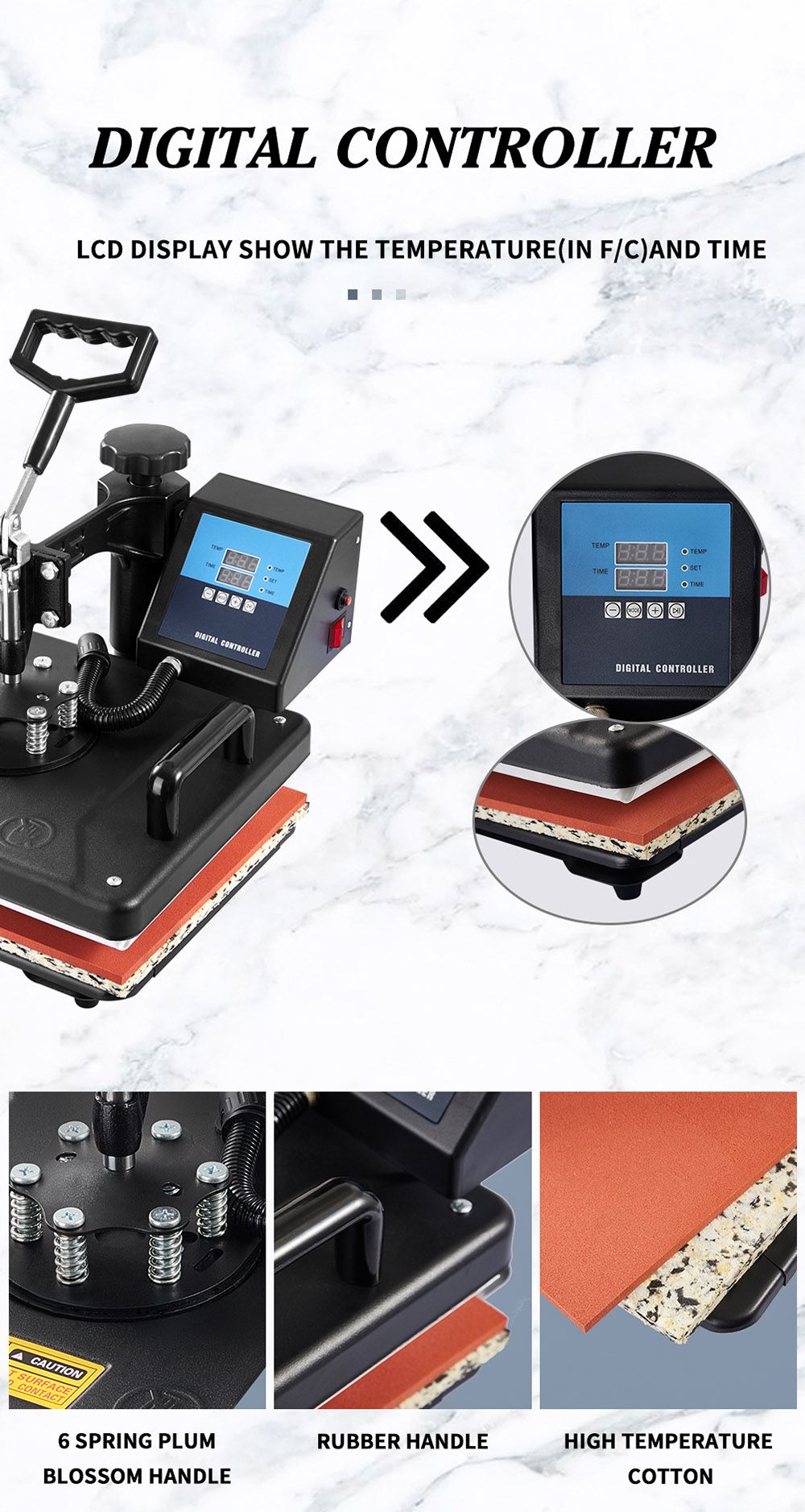 SHUOHAO 7 in 1 Heat Press Machine, 11.4*15in, for Cap/Bag/Mouse Pad/Phone Case/Tape/Stickers/Mug/Plate/Puzzle/T-shirts
