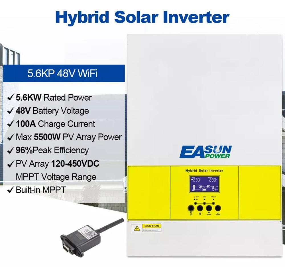 Easun Power 5600W 48V Solar Inverter, PV Input 500V DC 5500W Power MPPT 100A Charger, 220V AC Pure Sine Wave Off Grid Inverter with WiFi