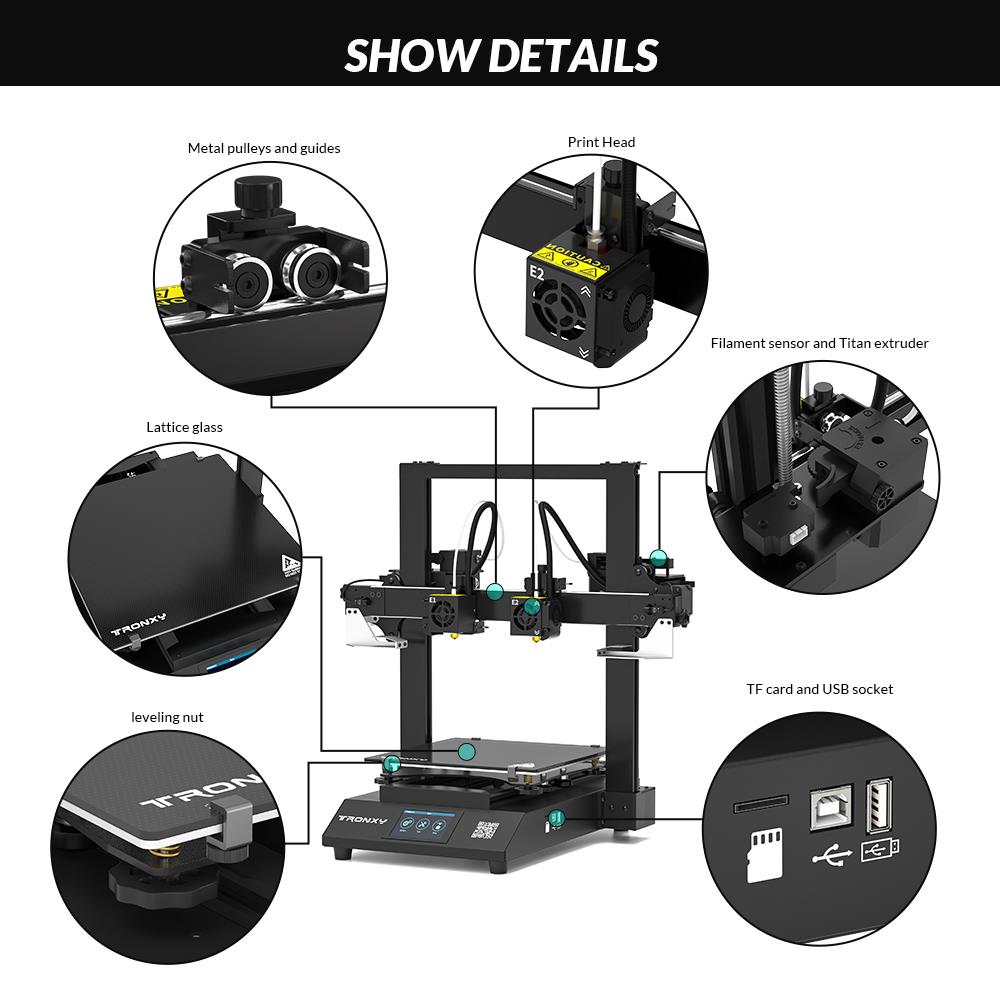TRONXY Gemini XS Dual Extruder 3D Printer, Auto Leveling, Mirror Printing, Duplication Printing, Support Soluble, Color Touch Screen, 255x255x260mm
