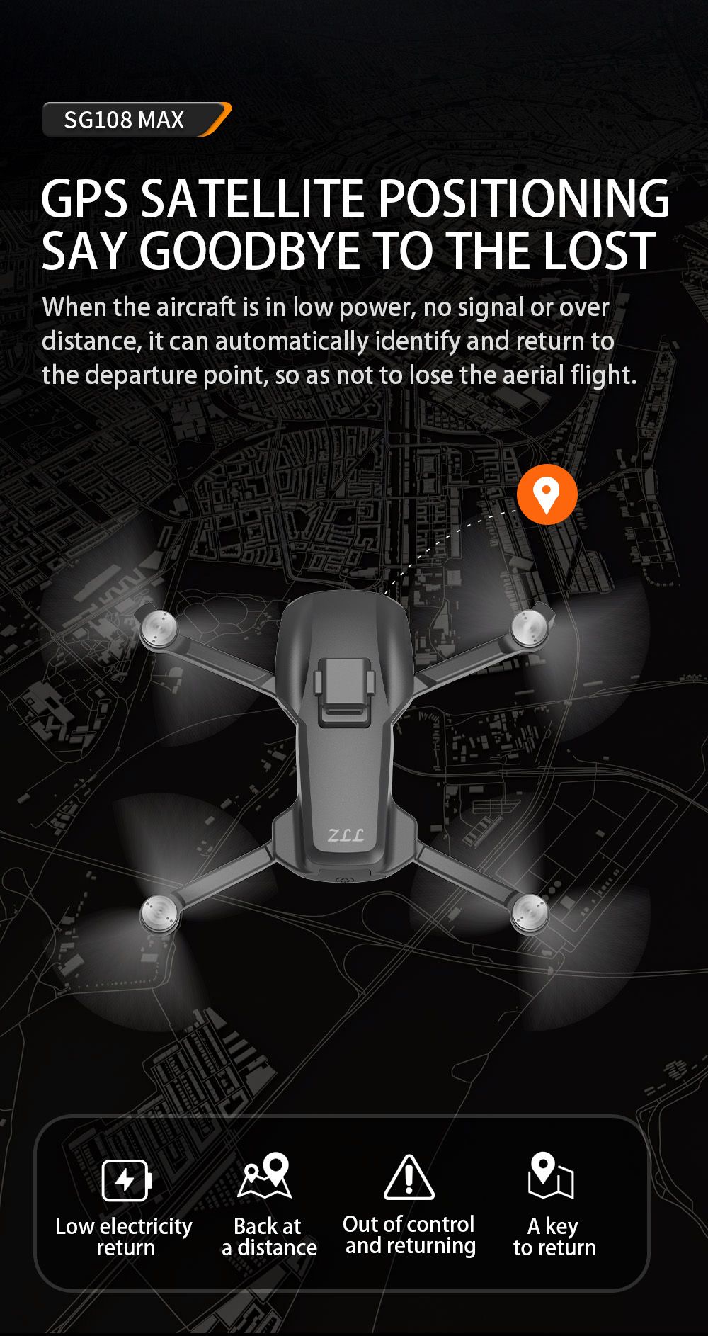 ZLL SG108MAX RC Drone GPS GLONASS 4K@25fps Adjustable Camera without Avoidance 20min Flight Time - Orange One Battery