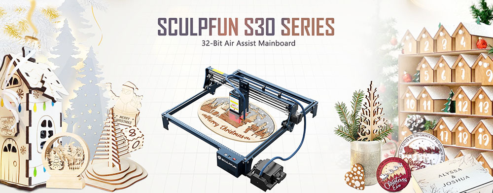 SCULPFUN S30 5W Laser Engraver Cutter, Automatic Air-assist, 0.06x0.06mm Laser Focus, 32-bit Motherboard,  Replaceable Lens, 410x400mm, Expandable 935x905mm