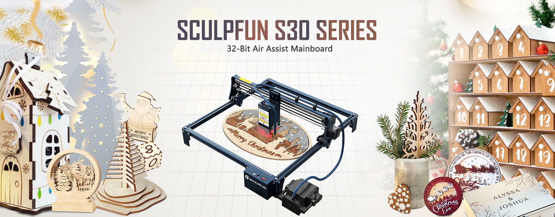 SCULPFUN S30 Pro 10W Laser Engraver Cutter, Automatic Air-assist, 0.06x0.08mm Laser Focus, 32-bit Motherboard, Replaceable Lens, 410x400mm, Expandable 935x905mm