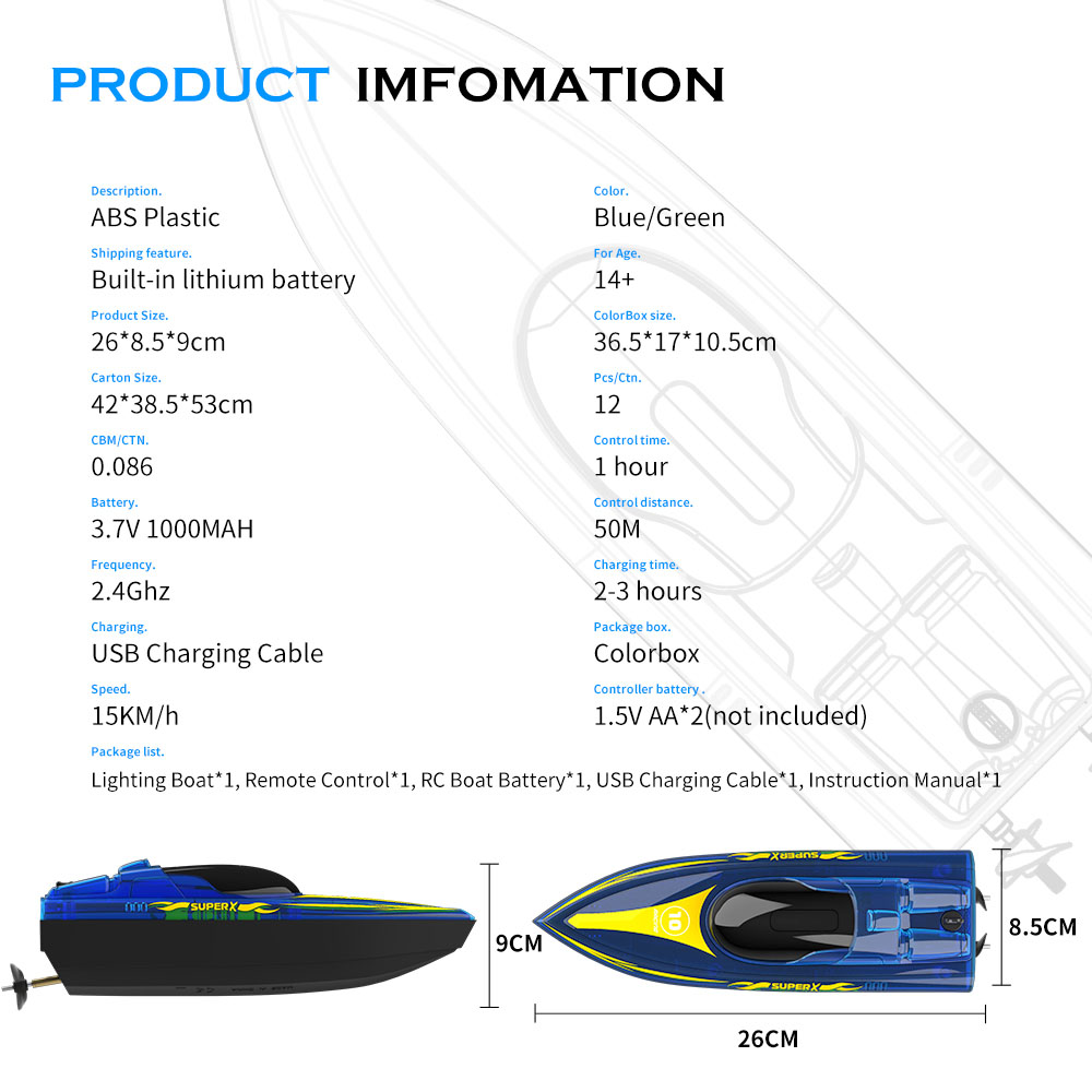 Flytec V555 2.4GHz Racing RC Boats 15KM/H With Transparent Cover And Bright LED Light Effect - Green One Battery