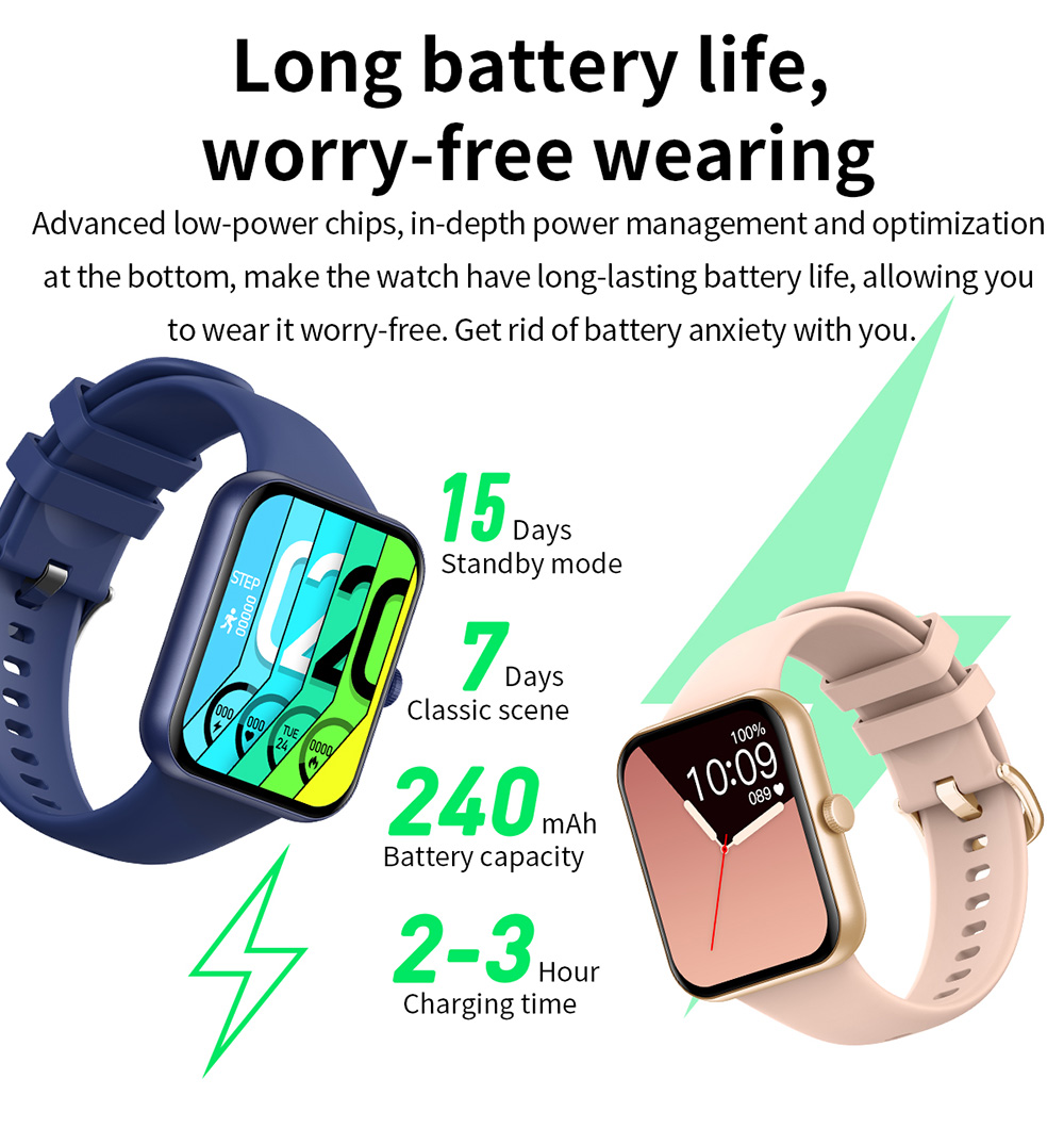 SENBONO L32 Smartwatch 1.83'' Large Screen Bluetooth 5.0 Sports Watch Heart Rate, Blood Pressure, Blood Oxygen Monitor - Black