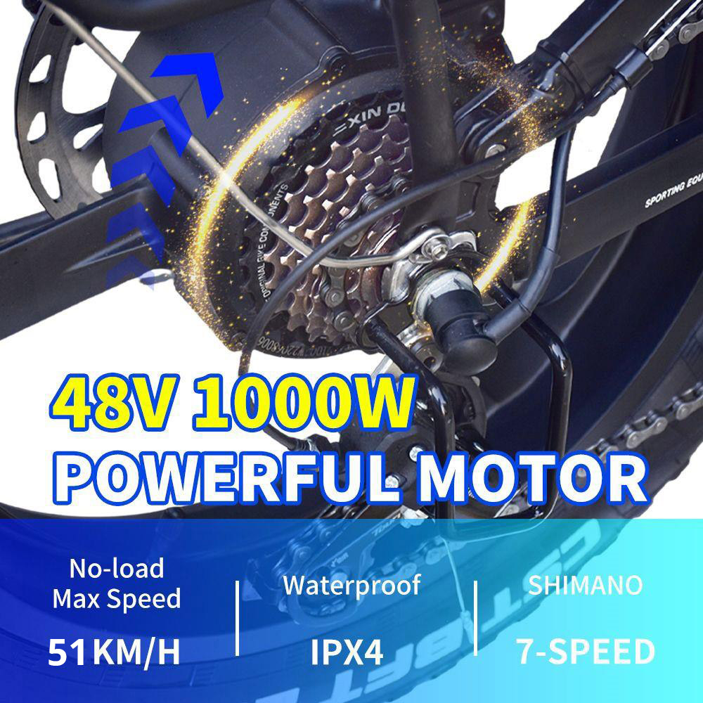 DEEPOWER H20pro (GR20) Electric Bike 20*4.0 inch Tire 48V 1000W Motor 17.5Ah Battery Shimano 7 Speed Gear 150kg Load