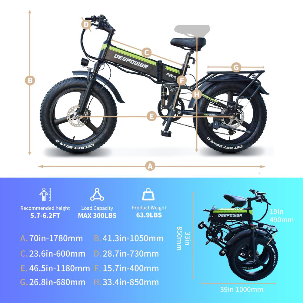 DEEPOWER H20pro (GR20) Electric Bike 20*4.0 inch Tire 48V 1000W Motor 17.5Ah Battery Shimano 7 Speed Gear 150kg Load